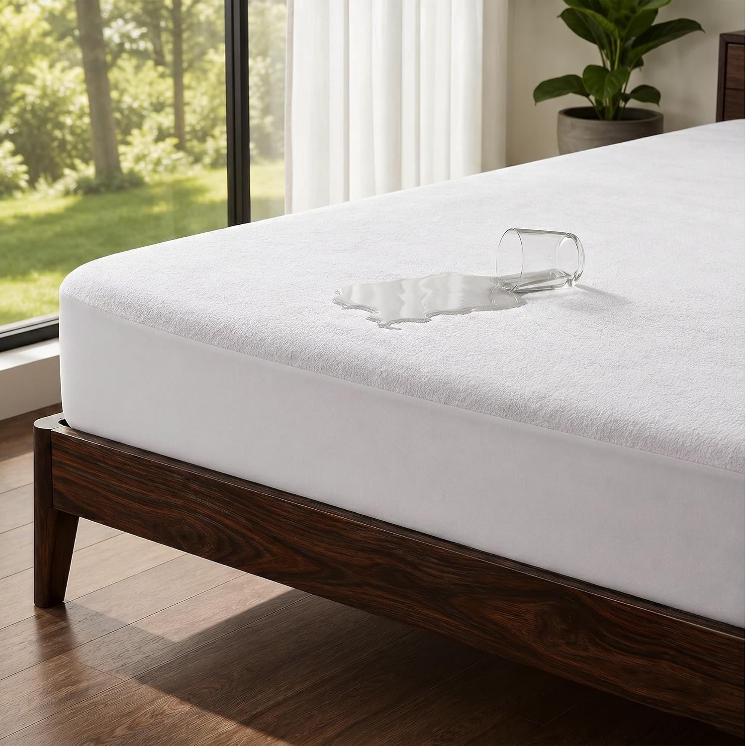 OYO BABY 100% Waterproof Premium Cotton Feel Mattress Protector Double Bed 72x75 Inch|Ultra Soft Breathable & Hypoallergenic Fitted Bed Protector Terry Cover(6x6.3 feet, Fits Upto 10 Inches, White