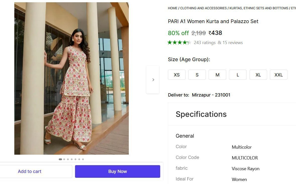 pari a1 women kurta palazzo set