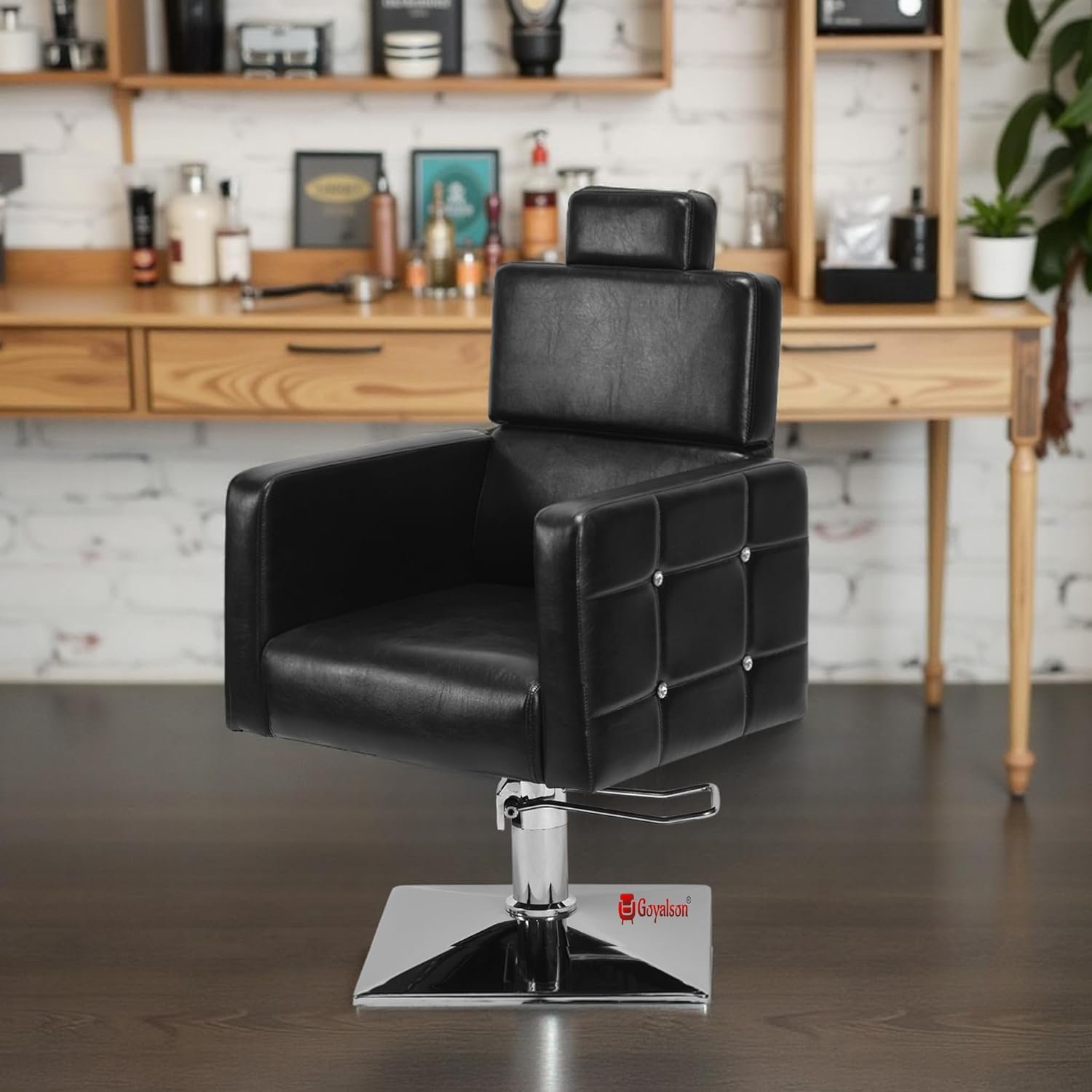 Stylish Beauty Parlour/Salon/Barber/Cutting/Makeup Chair with Push Back System & Hydraulic System Leather cushoin seat Back (Black, Standard)
