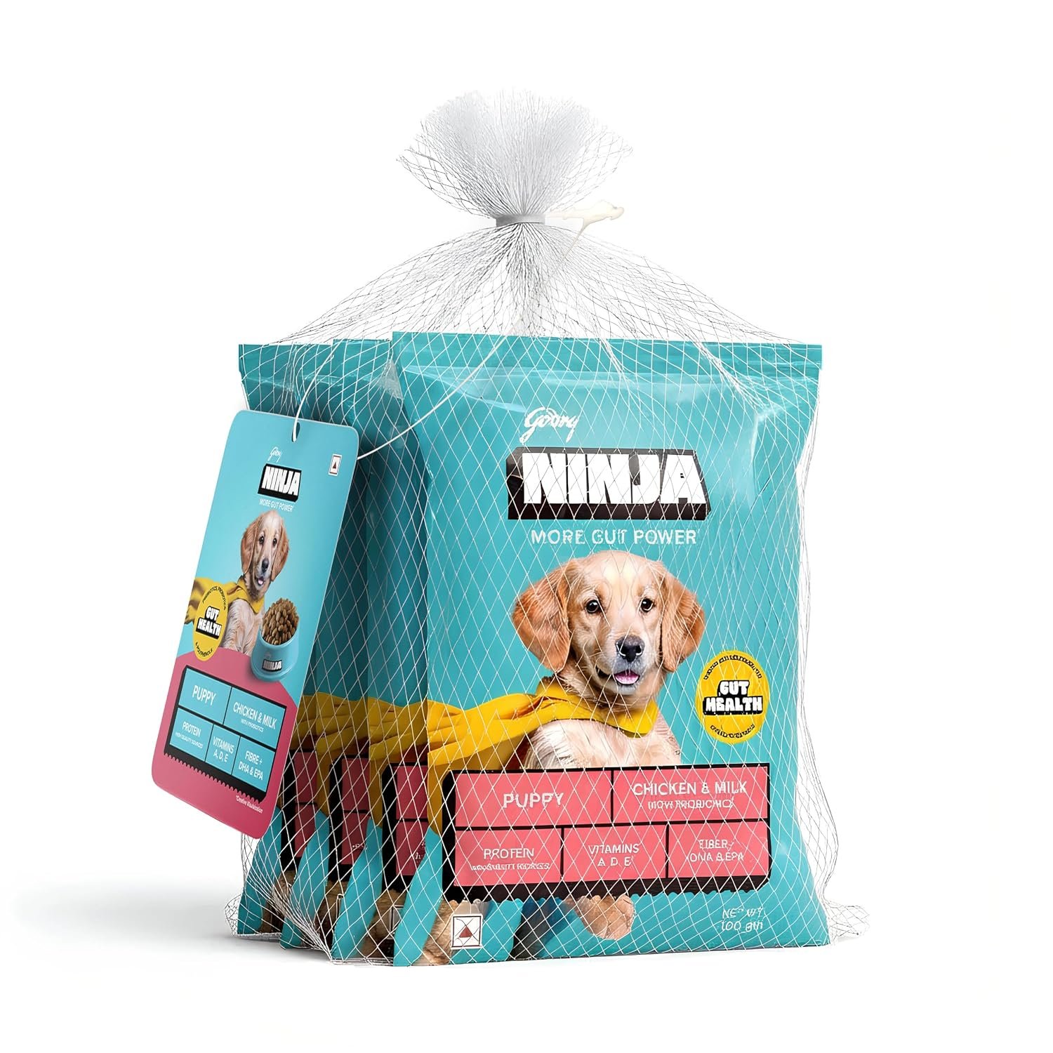 Godrej Ninja Puppy Dry Dog Food, Chicken & Milk, 400g (4x100g Packs)