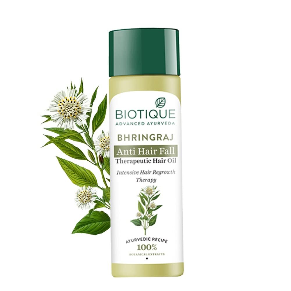 Biotique Bio Bhringraj Therapeutic Oil for Falling Hair | Intensive Hair Regrowth Treatment | Nourishing Follicles| Strong and Shiny| For All Skin Types| 120m