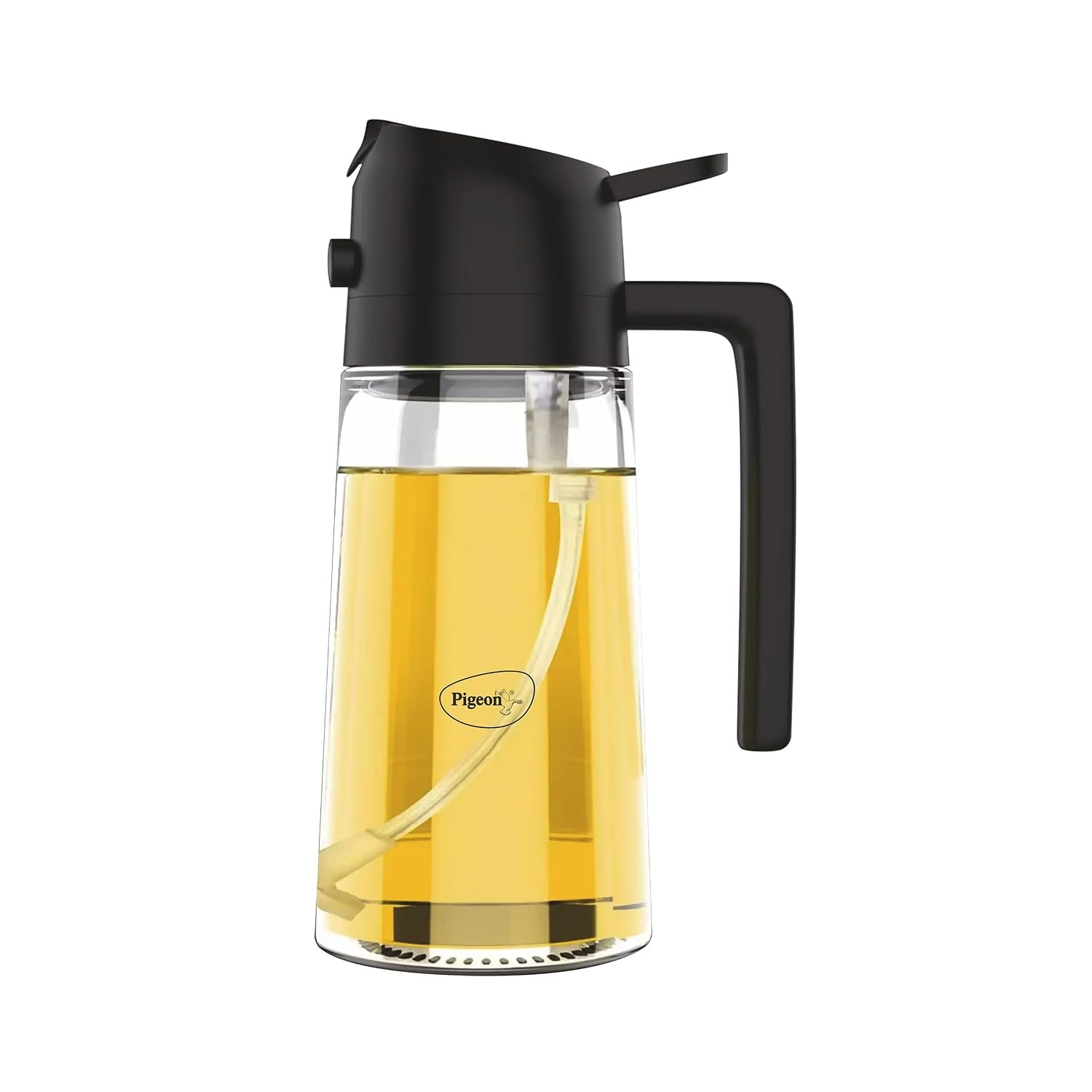 Pigeon Glass Oil Sprayer and Dispenser Bottle, 450 ml Capacity, 2-in-1 Design - Black