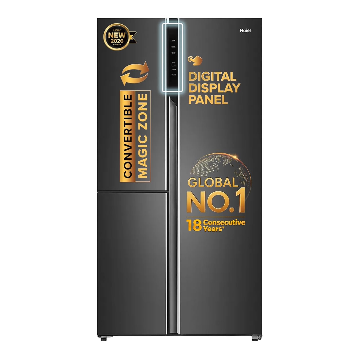 Haier 598 L 3 Star Frost Free Expert Inverter 3-Door Side by Side Refrigerator (HRT-683GK, Graphite Black, Magic Convertible, Deo Fresh Technology, 2026 Model)