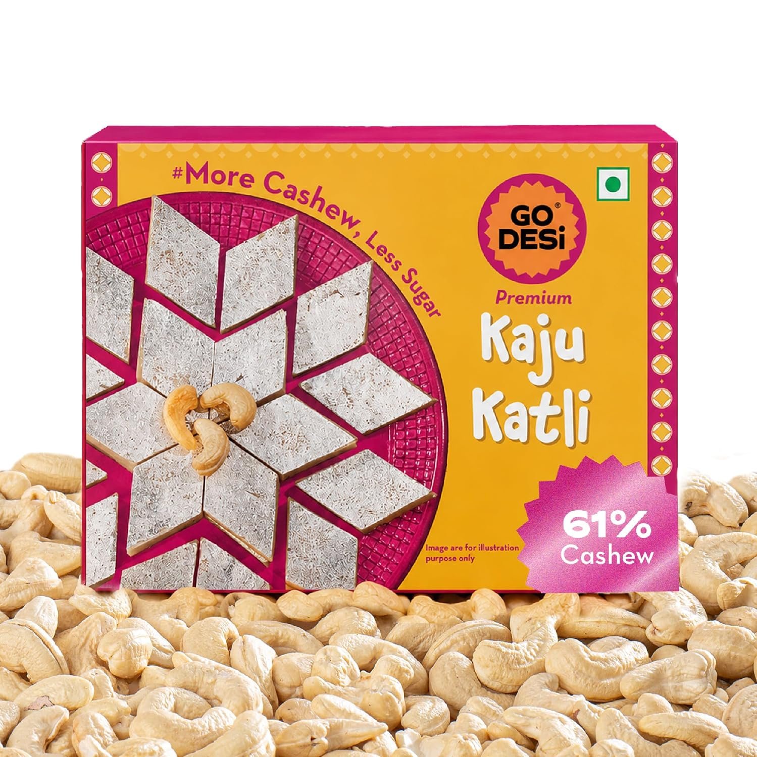 GO DESi Premium Kaju Katli - 180 grams | 61% Cashews | More Cashews, Less Sugar | Sweets |