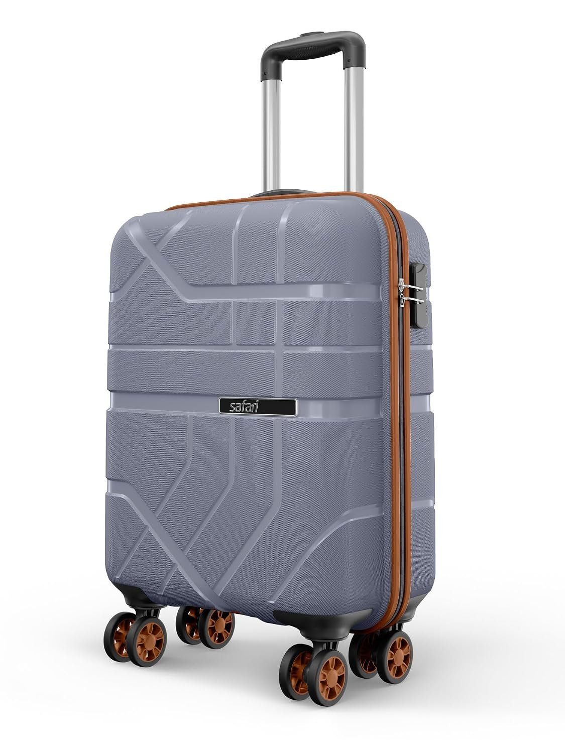 Safari Broadway 8 Wheels 55cm Cabin Size Trolley Bag, Hard Case Polypropylene, 360 Degree Wheeling Carry-on Luggage for Men & Women, Suitcase for Travel, Trolley Bags for Travel, Flintstone