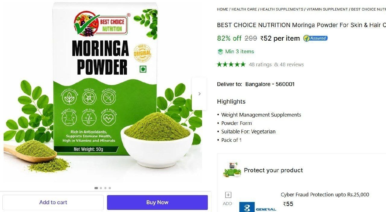 best choice nutrition moringa powder skin hair care supports immunity weight management