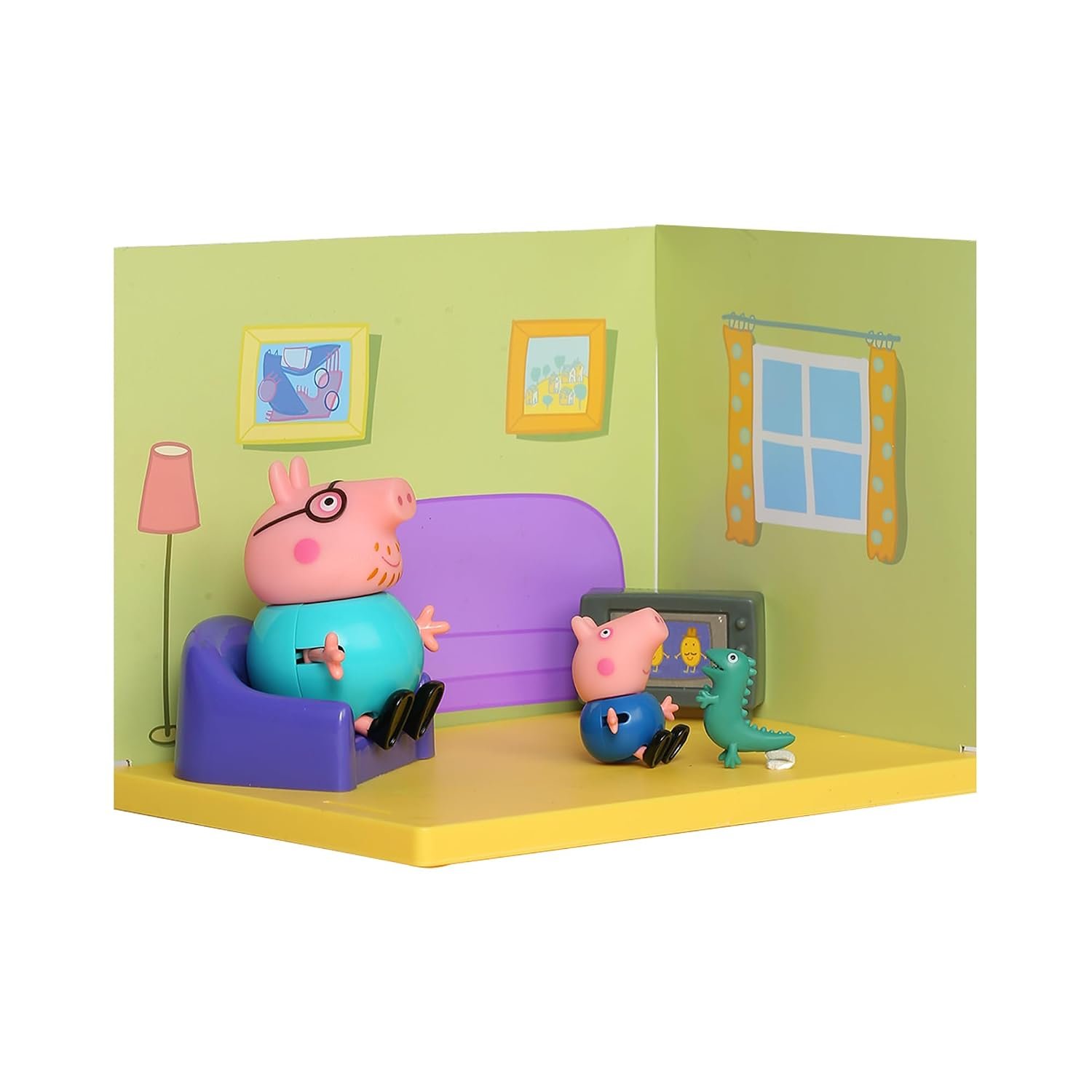 PEPPA PIG Living Room Themed Preschool Toy with Daddy Pig and George, Includes 2 Poseable Figures, Peppa's Living Room Accessories and Scene Cards Playset, Toy for Kids Ages 3+,Playsets