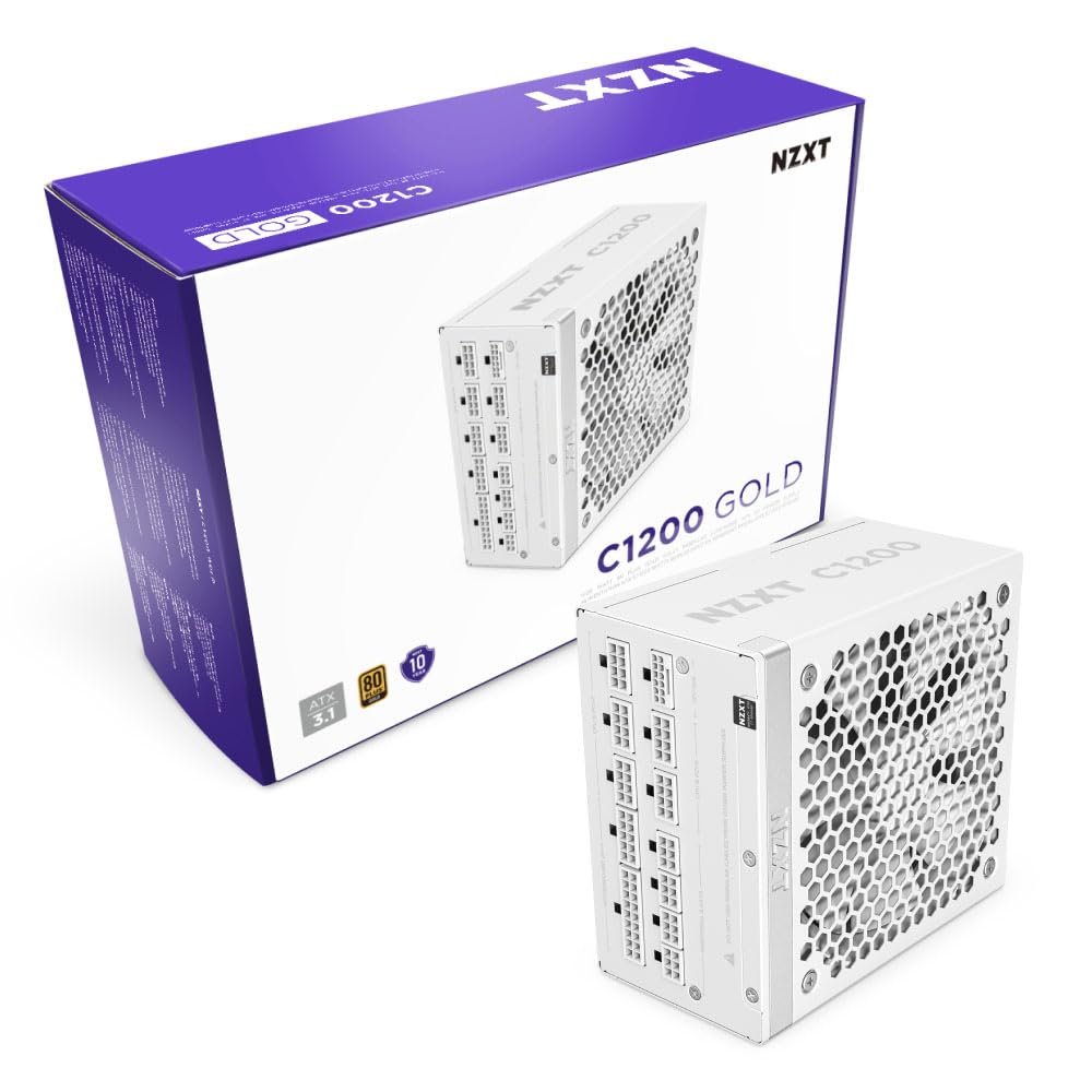 NZXT C1200 Gold ATX 3.1 (2024) - Fully Modular Low-Noise PC Gaming Power Supply - 1200 Watts - 80 Plus Gold - 12V-2x6 Connector - Zero Fan Mode - 100% Japanese Capacitors - White - PA-2G2BW-UK