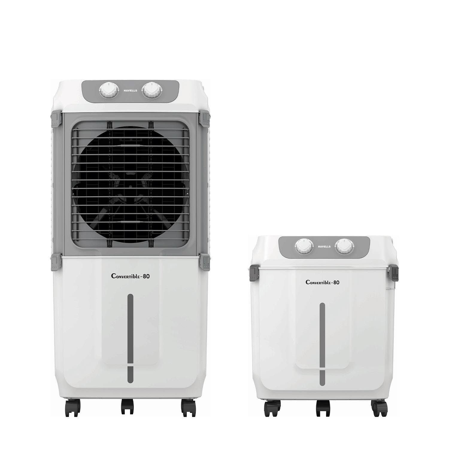 Havells 2-in-1 Convertible 80 L Desert Air Cooler for room| Dual functionality & easy storing| Can be used as side table| 5 Leaf Metal Blade Fan| Powerful Air-Delivery| Bacteria shield honeycomb p