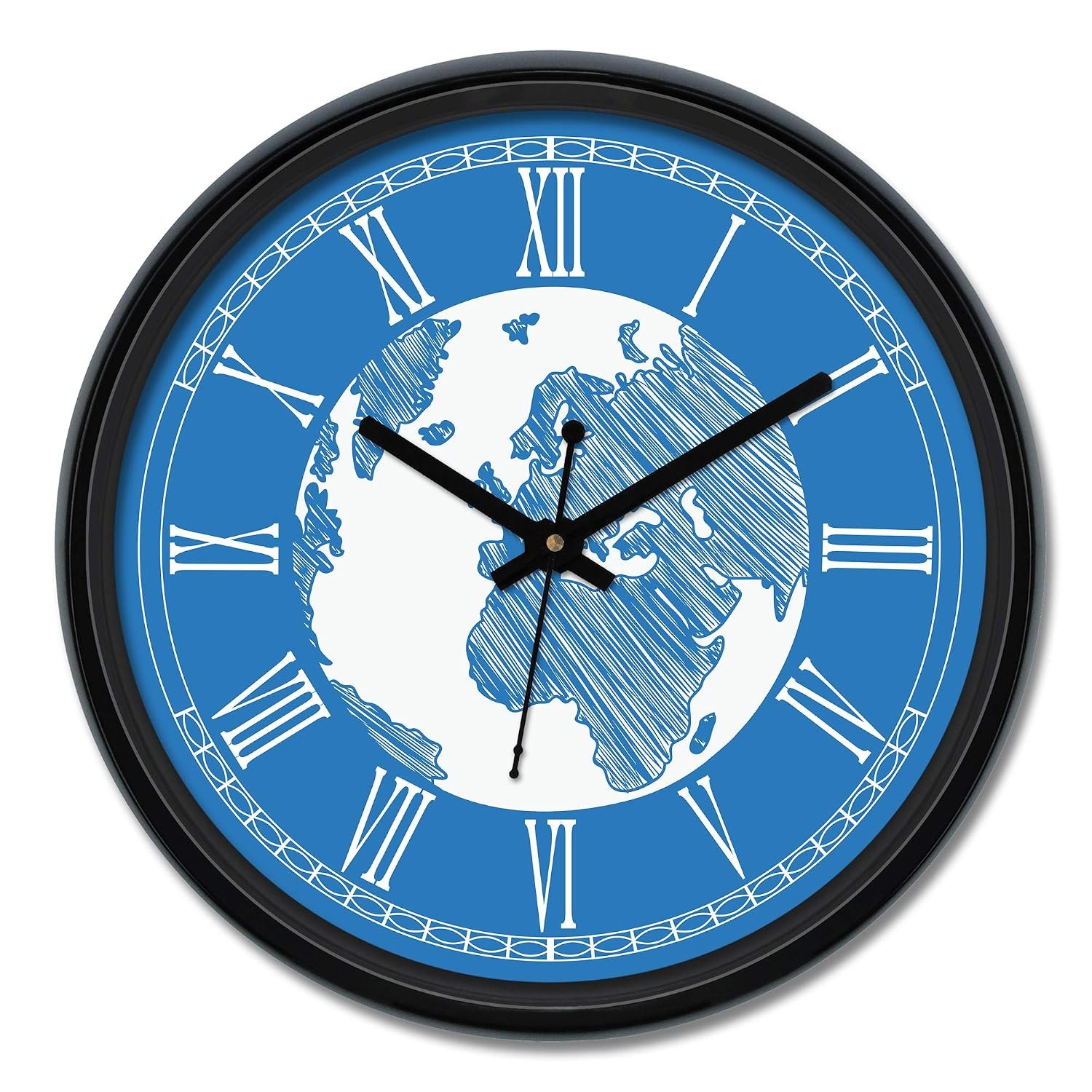 Amazon Brand - Solimo Globetrotter Engineered Wood Wall Clock - (12-inch, Black, Silent Movement)
