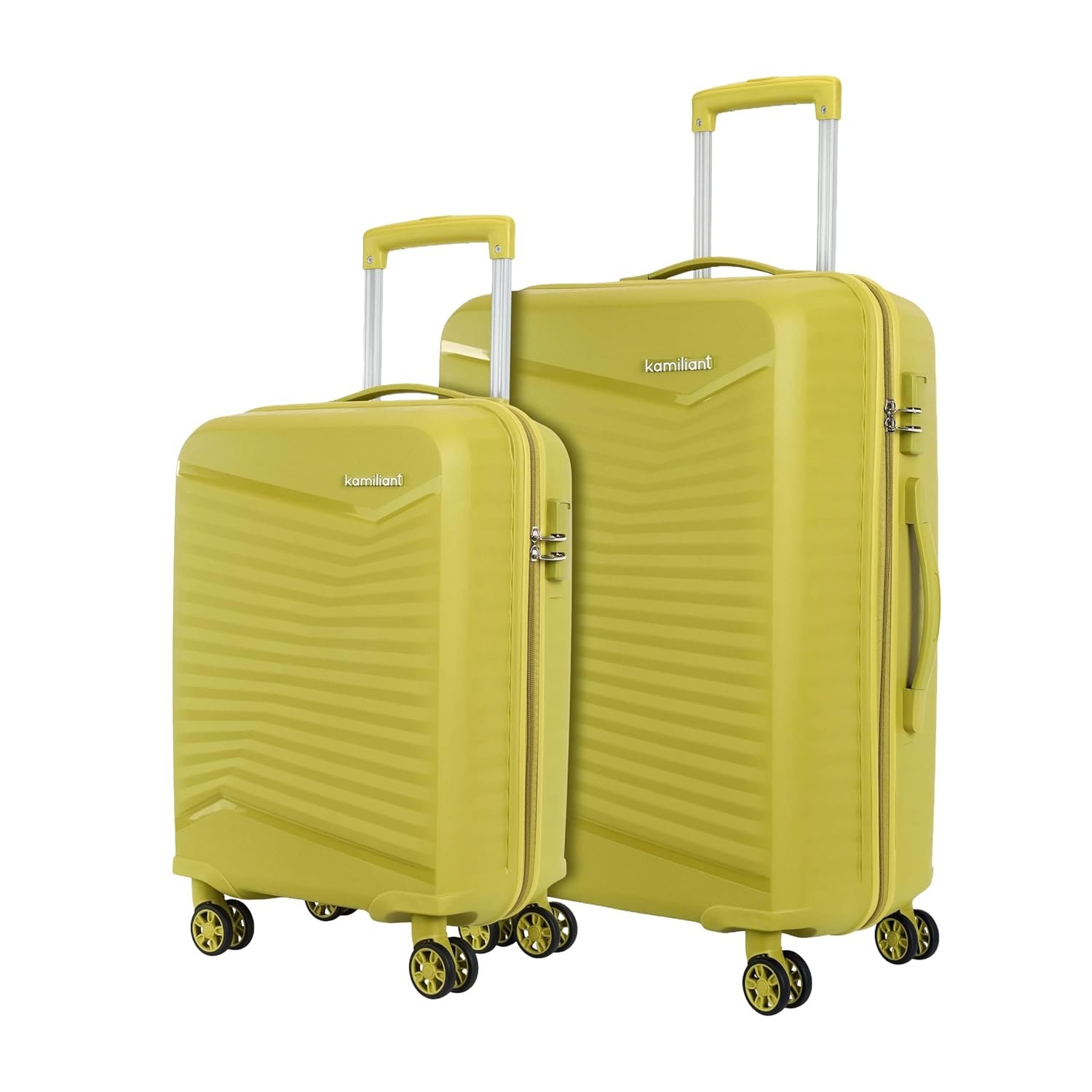 Kamiliant by American Tourister Rock-Lite 66L Hard Sided Trolley Bag for Men & Women with 3 Digit Combination Lock, Set of 2pc (Small & Medium) - Cress Green