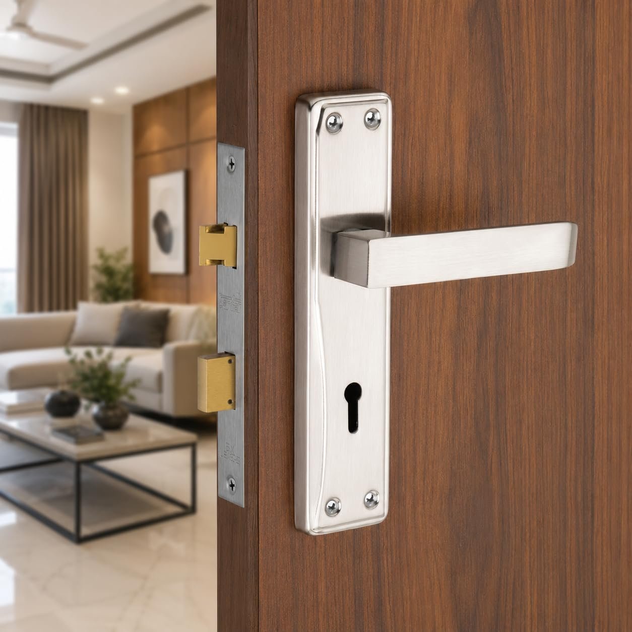 SARDAR Silver 7 Inch Iron Mortise Door Handle Lock Set for Main Door & Bedroom | Heavy Duty Complete Fitting Set| NEXA