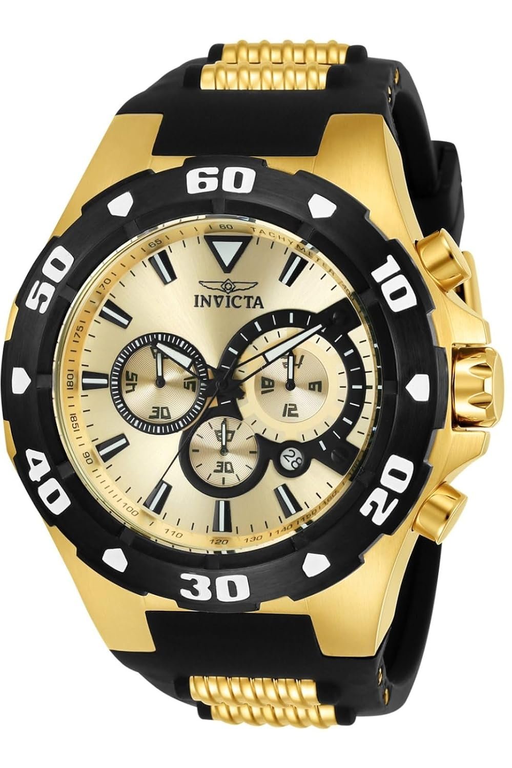Invicta Silicone Pro Diver Analog Gold Dial Men Watch-24682, Silver Band