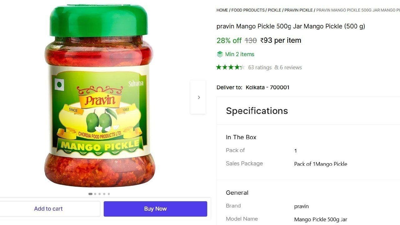 pravin mango pickle 500g jar