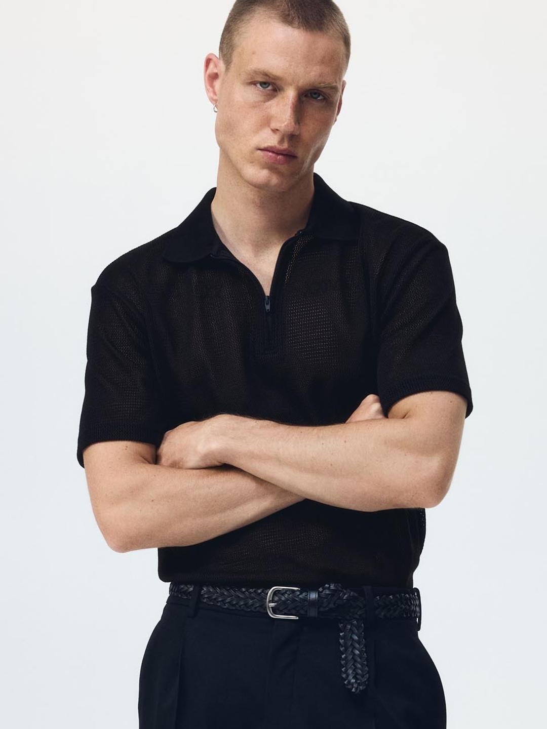 Buy H&M Regular Fit Hole Knit Polo Shirt -  - Apparel for Men