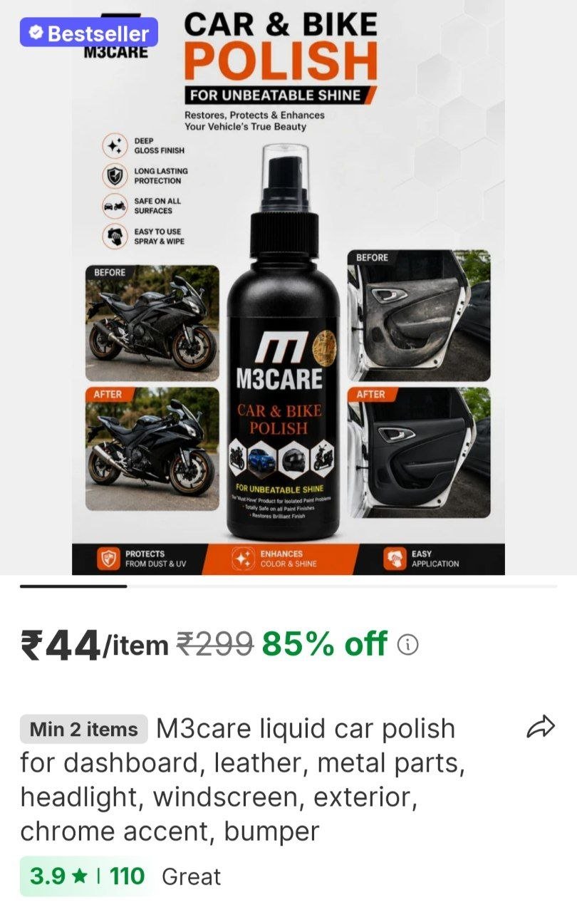 m3care liquid car polish for dashboard leather metal parts headlight windscreen exterior chrome acce
