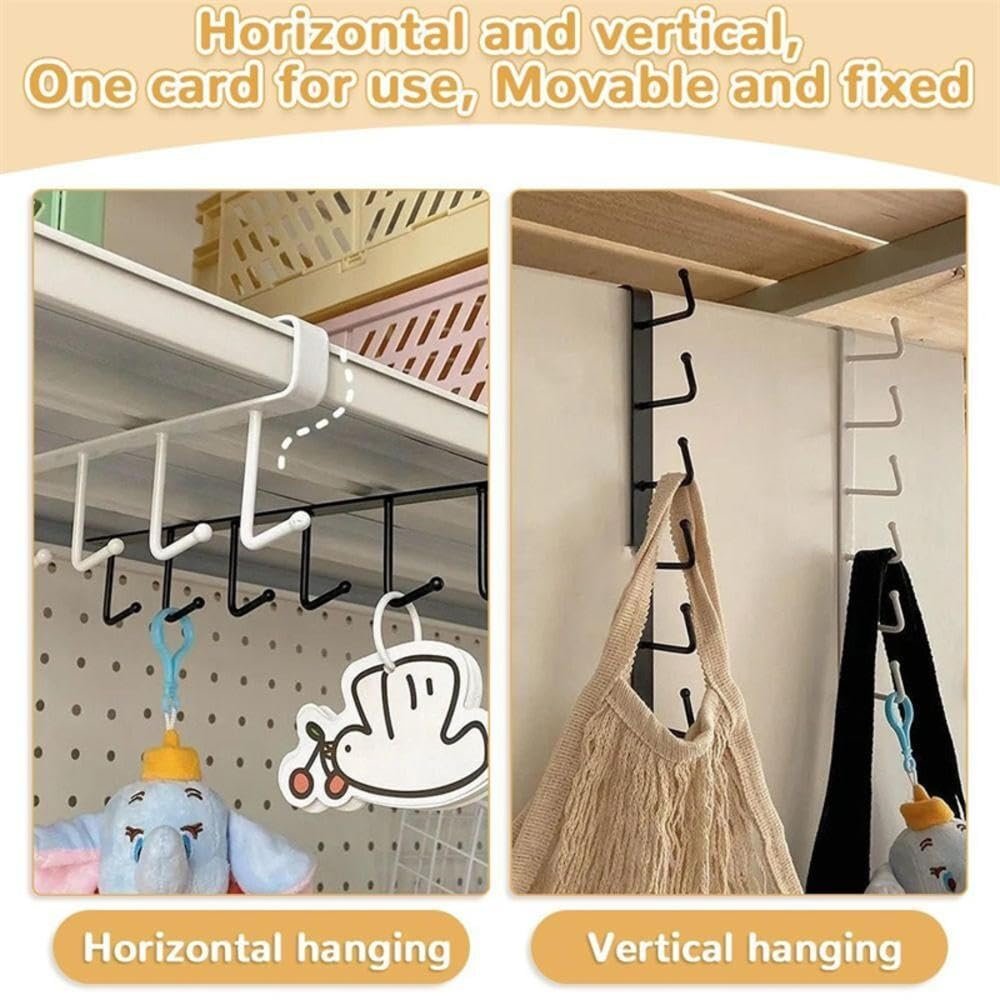 1 PCS 6 Metal Door Organiser Hook Hanger Under Shelf Kitchen Utensil Hanger Rack with 6 Hooks Wall Hanger Suitable for Room, Kitchen, Bathroom(ONLY Black).