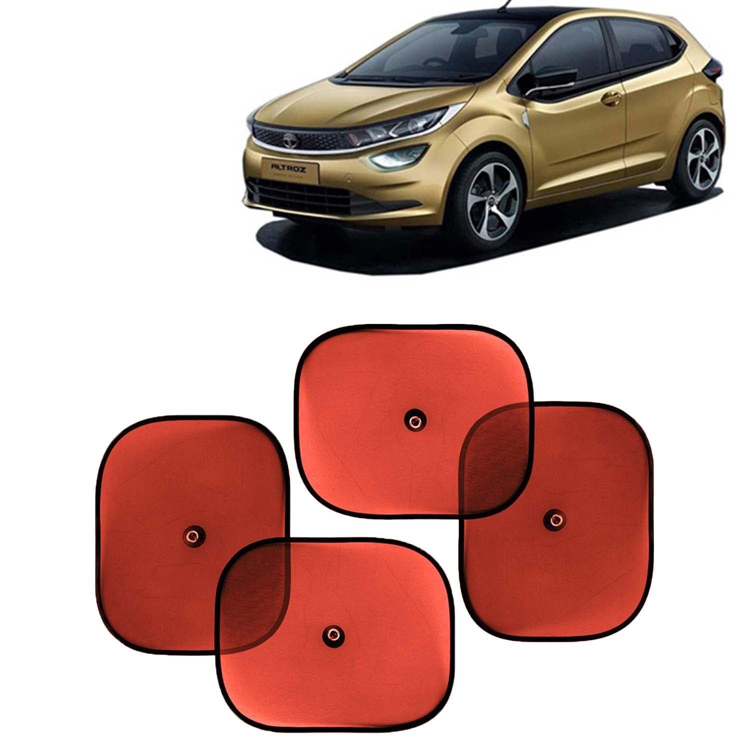 KINGSWAY Car Window Curtain Sticky Sun Shades Compatible with Tata Altroz, (Year 2020 Onwards), Universal Fit Sunshades for Side Window, Rear Window, Red Color, 4 Pieces