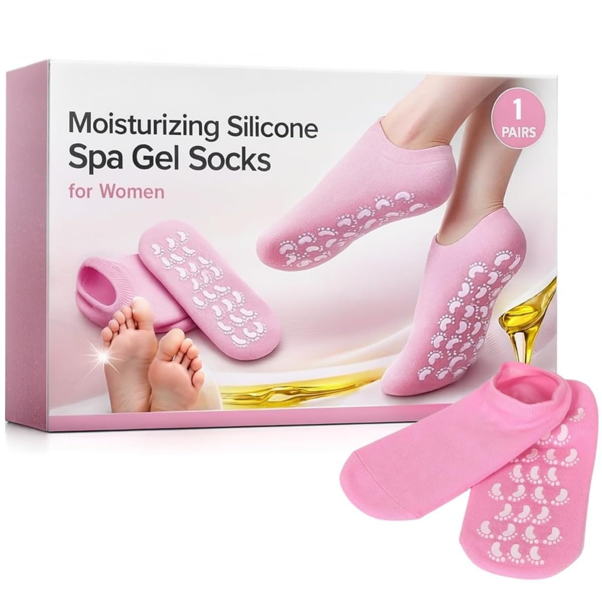 besquestix Moisturizing Gel Heel Socks for Cracked Heels, Silicone Spa Socks for Dry Feet Repair, Heel Pain Relief & Foot Care, Reusable Hydrating Socks for Women , Overnight Heel Softening & 