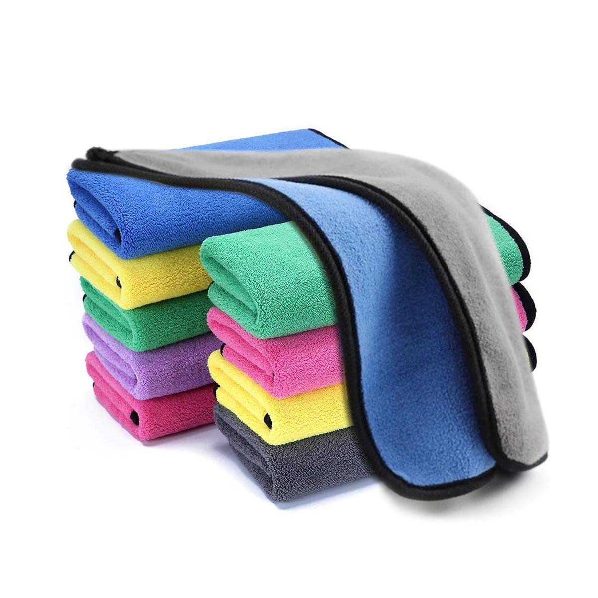 KINGSWAY Microfiber Cleaning Cloth for Car & Bike 10 Pcs, 800 GSM, 40x40 cm, Twisted Loop Super Absorbent Drying Towel, Edgeless Plush Lint-Free Micro fibre for Washing, Detailing & Household 