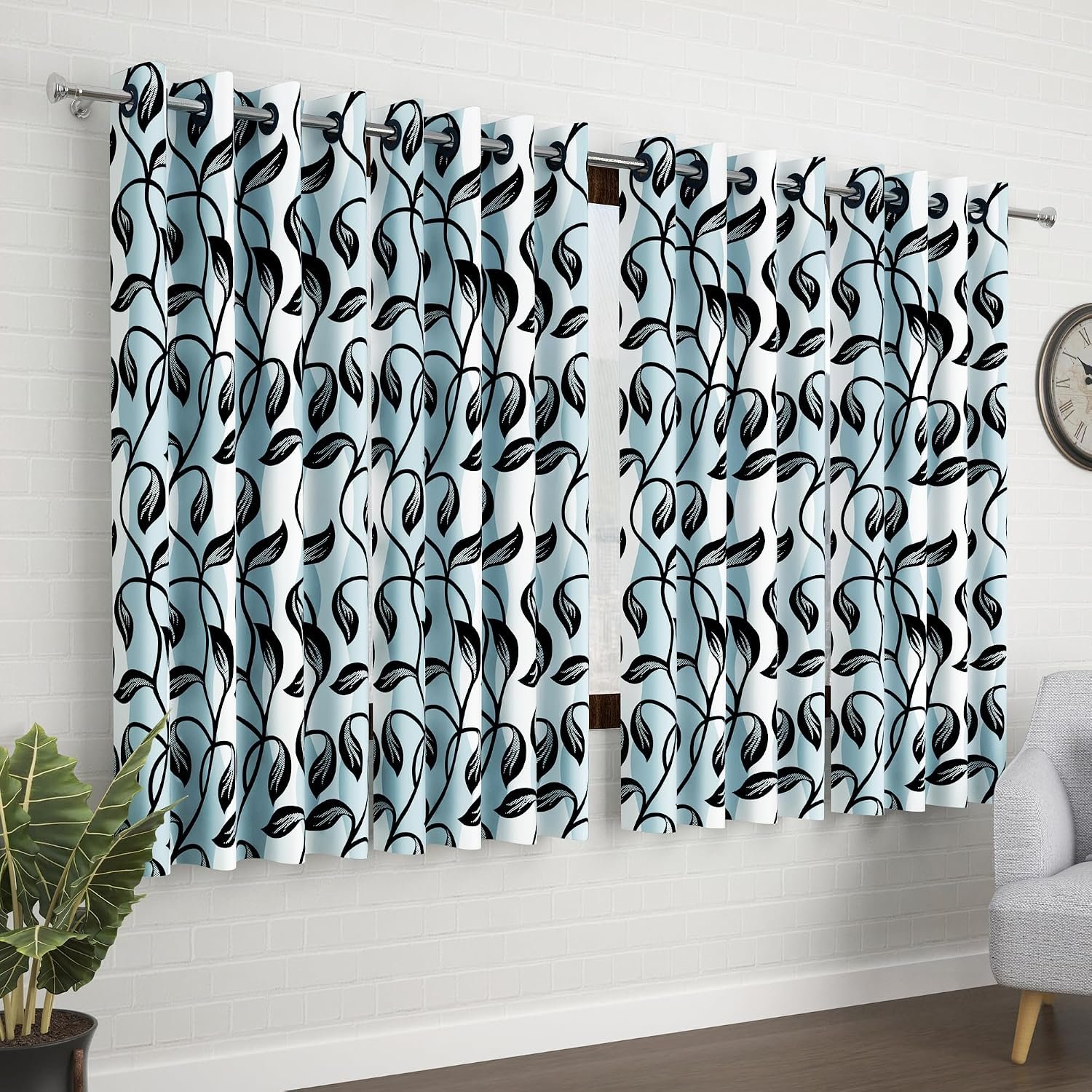 Window Curtains 5 Feet Long Set of 10 | Floral Design | Polyester | Light Filtering Curtains | Curtains for Living Room | (118 x 152 cm, Black) | Perfect for Home Decor