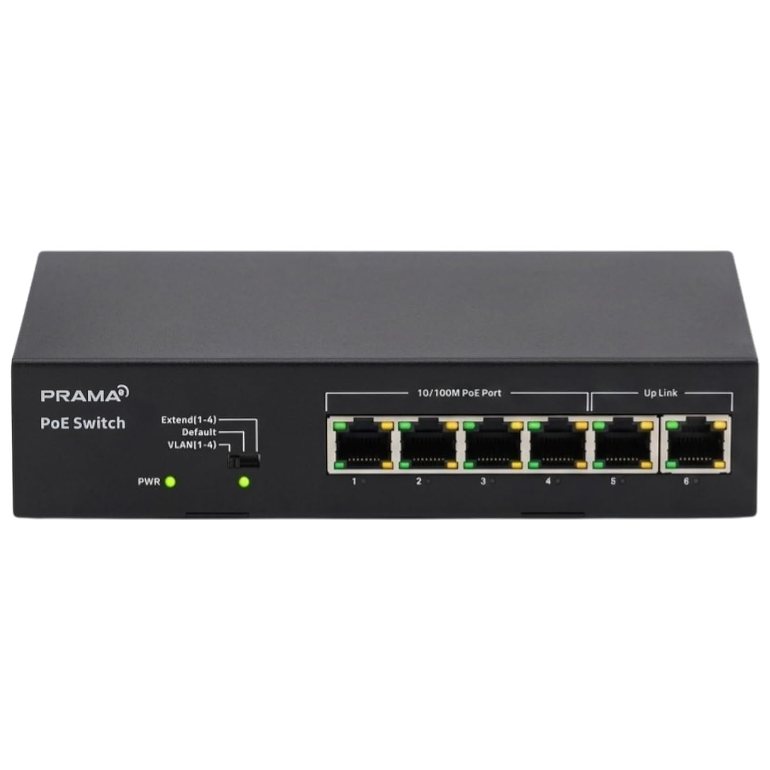Prama Prama PT-SW1U06P-E 100 Mbps Network PoE Switch, 4 PoE Ports + 2 Uplink RJ-45 Ports