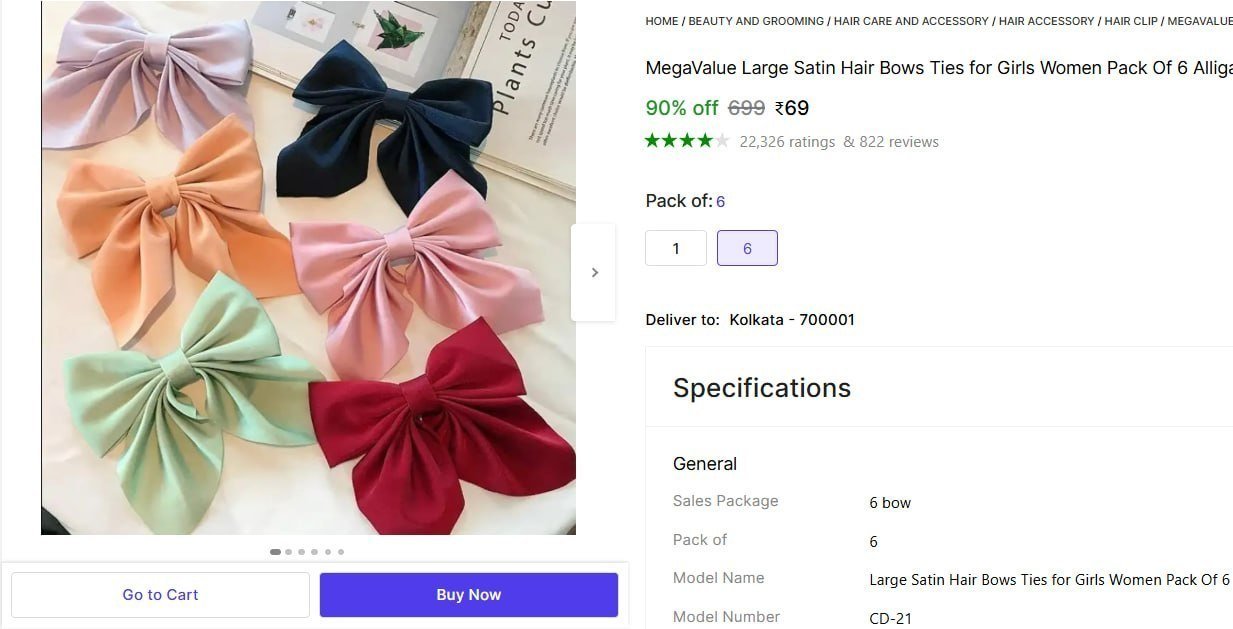 megavalue large satin hair bows ties girls women pack 6 alligator clip