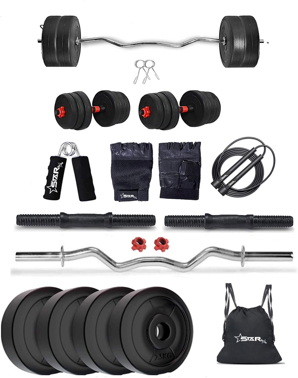 StarX PVC Weight with 3Ft Curl Rod Home Gym, Black
