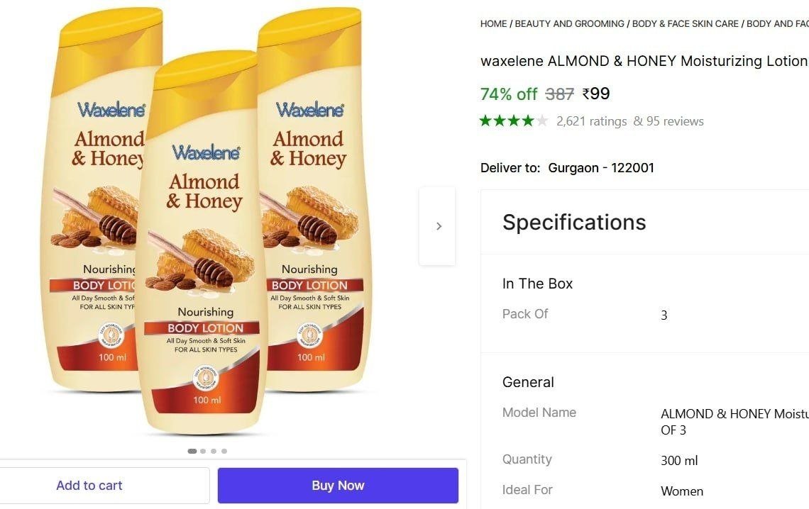 waxelene almond honey moisturizing lotion massage cream skin brightening pack 3