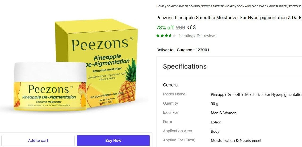 peezons pineapple smoothie moisturizer hyperpigmentation dark spot removal