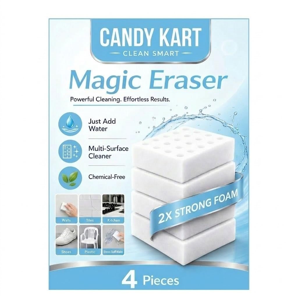 Magic Eraser | Pack of 4 | Scratch Free, Chemical Free, Multisurface Cleaner | Remove 100+ Stains from Walls, Shoes, Furniture, Switch Board & Kitchen | Tough on Stains & Gentle on Surface
