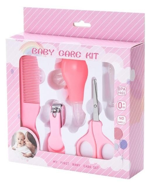 Episkey 5 In1 Baby Grooming Kit for New Born Baby, Infants, Toddlers | Portable Grooming Kit With Baby Hair Brush, Comb, Baby Nail Scissor, Baby Nail Cutter, Tweezer, Nail Filer (Pink, Pack of 1) (BAB