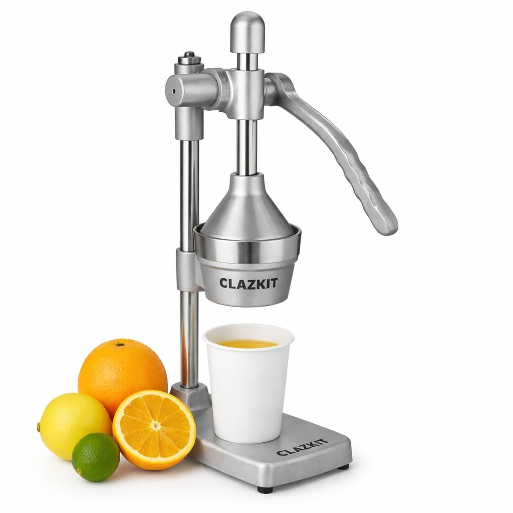 Clazkit Aluminium Hand Press Citrus Fruit Juicer, Manual Handpress and Cold Press Juicer and Squeezer for Fruits and Vegetables - Big (Made in India) (Silver)