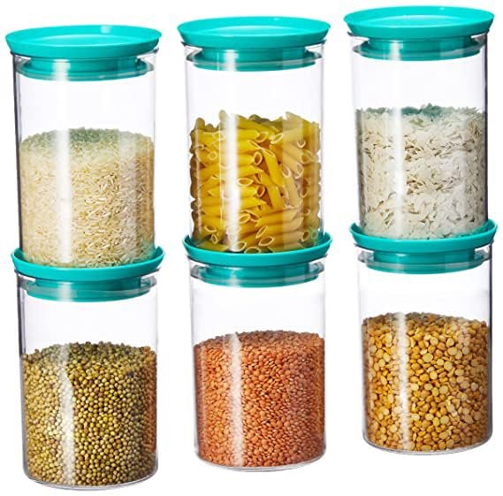 Homeor Plastic Storage Jar and Container Set I Air Tight & BPA Free Stackable Containers for Kitchen Storage Set I Grocery Kitchen Container Set I Multipurpose Kitchen Jar, 900 Ml Each, Set 6, Blu