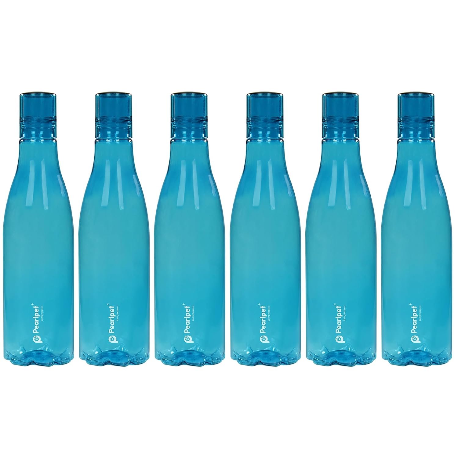 PEARLPET Throttle BPA-free Plastic Water Bottle Set of 6 Pcs, Each 1000ml, Blue