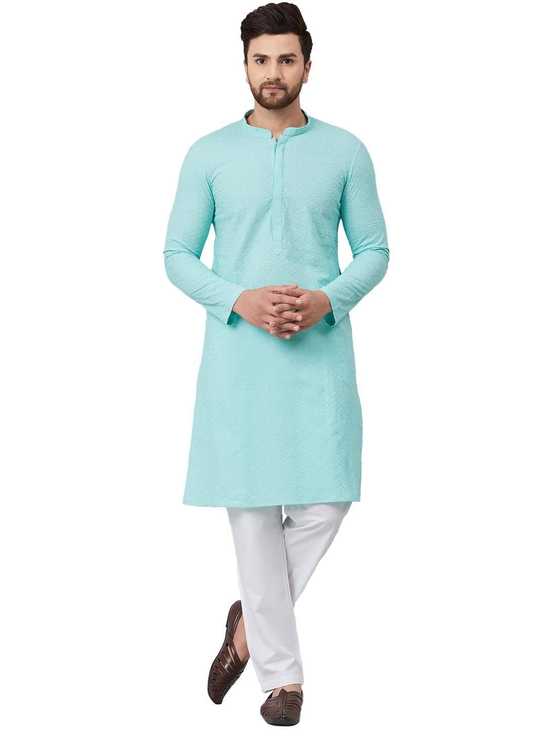 See Designs Lime Green Green Chikankari Embroidered Woven Design Straight Kurta With Pyjama