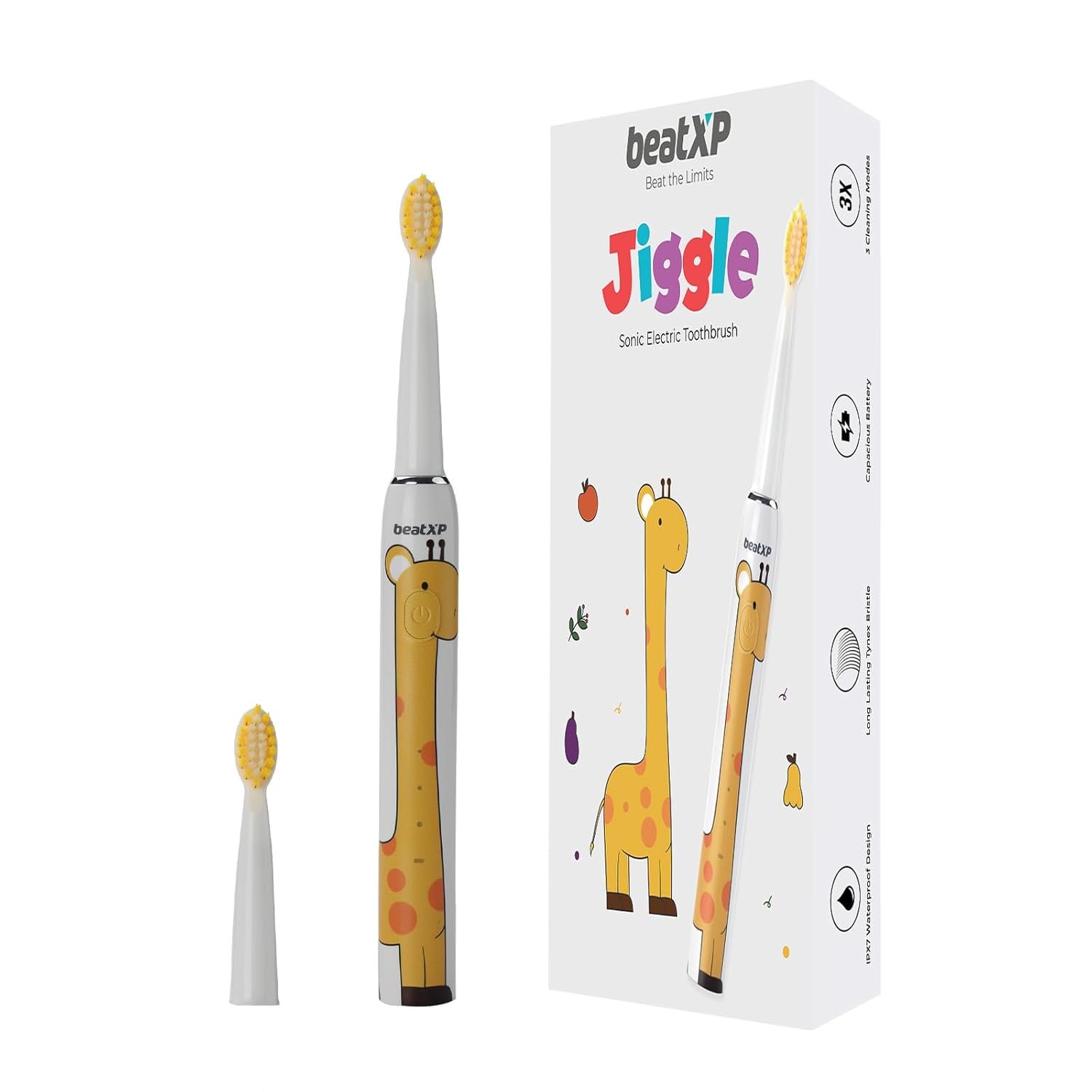 beatXP Jiggle Sonic Electric Toothbrush For Kids With 2 Brush Heads & 3 Cleaning Modes|Rechargeable Electric Toothbrush|20500 Strokes/Min With Long Battery Life (Snowy White), 1 count