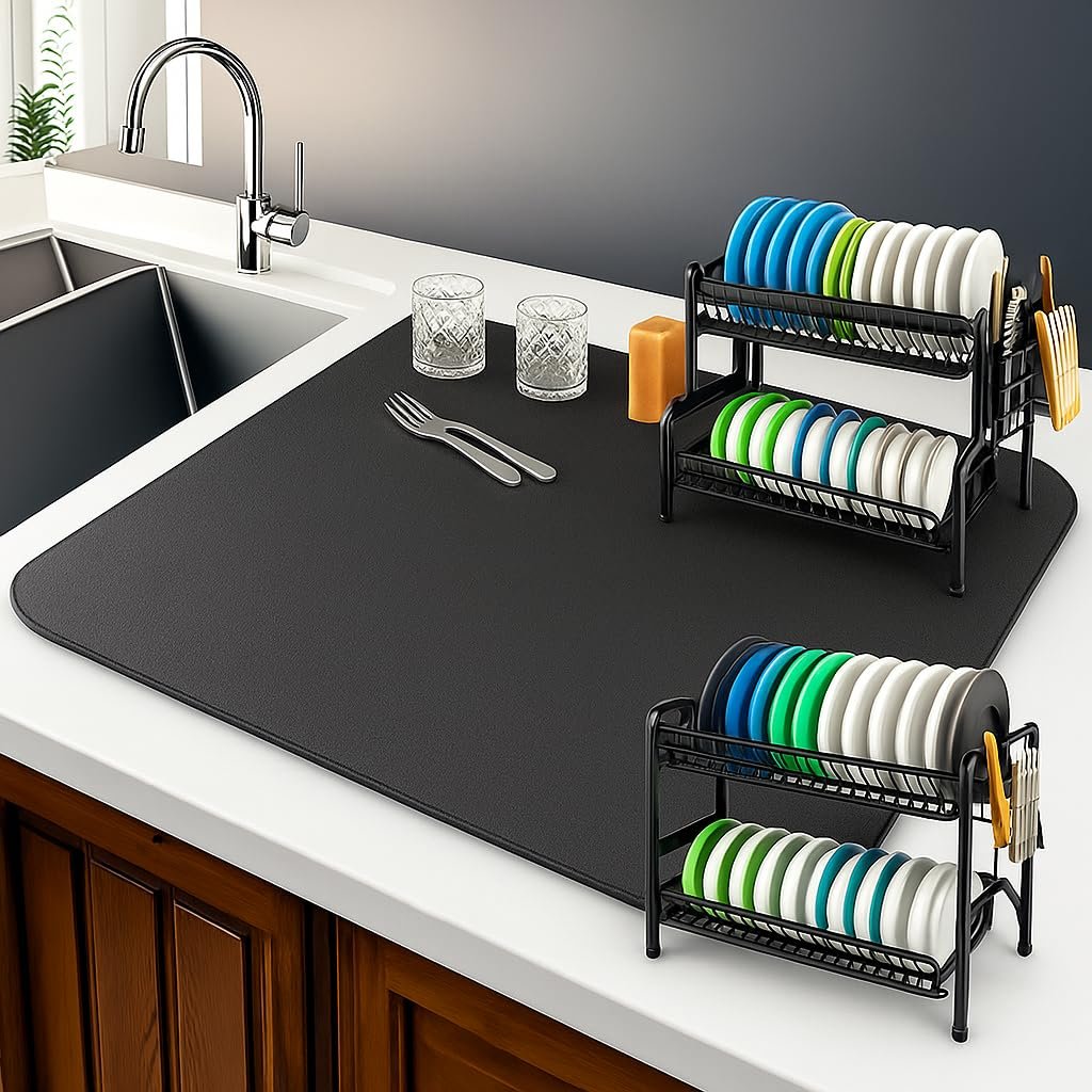 AERYS 30 x 50 cm Dish Dry Mat | Microfiber Home Drying Mat | Reversible Mat | Kitchen Absorbent Mat for Kitchen, Home, Office and Laundry | (1, 30 x 50 cm)