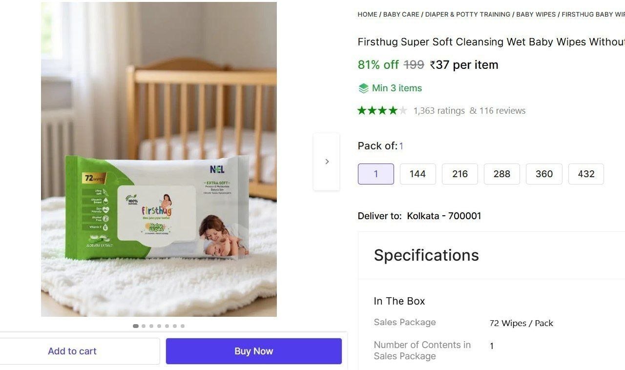 firsthug super soft cleansing wet baby wipes without lid aloe vera extract 72 pcs pack