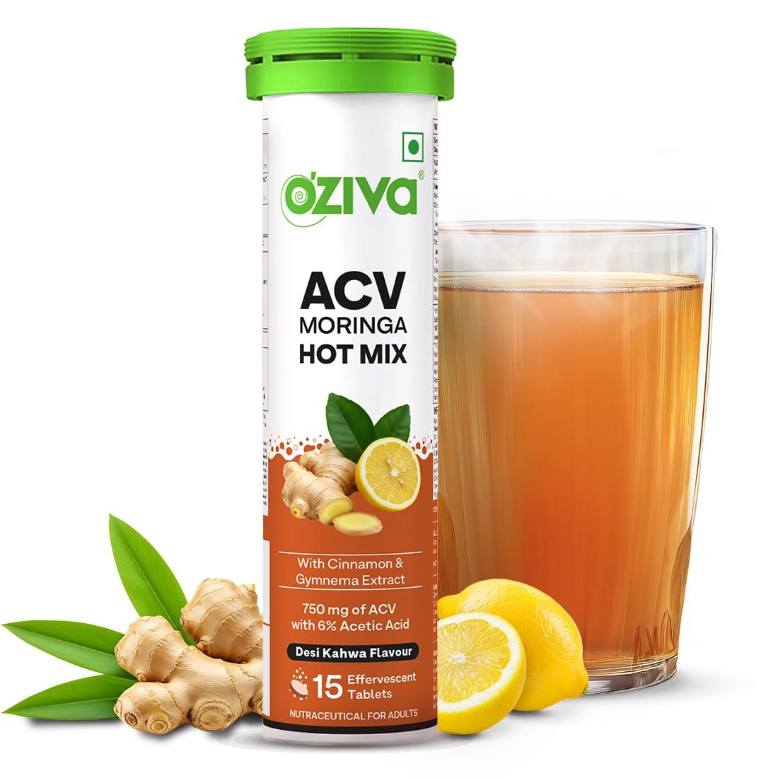 OZiva ACV Moringa Hot Mix Tablets, Boost Metabolism, Gymnema, Desi Kahwa