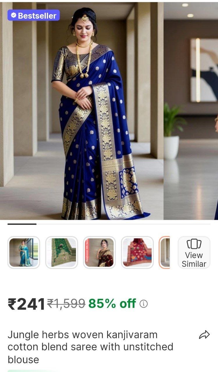 jungle herbs woven kanjivaram cotton blend saree with unstitched blouse