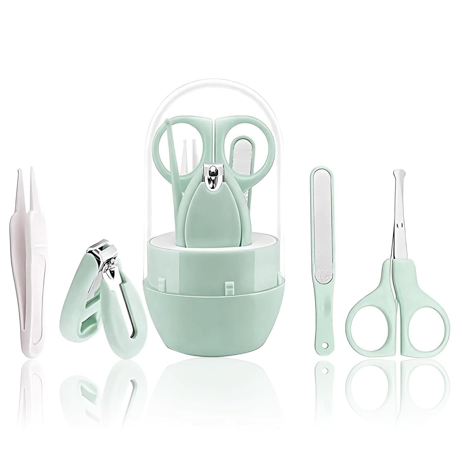 GLUN® Baby Care Set, Capsule Shape Pack, 4-in-1 (Anti-Pinch Nail Clipper, Scissor, Nail File, Tweezer) Turquoise Colour Baby Manicure Set for Newborn, Infant & Toddler