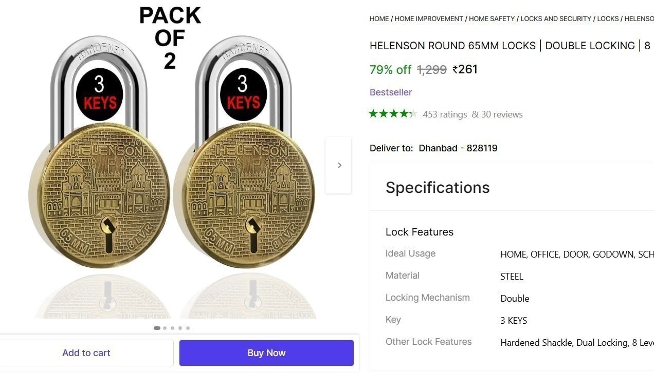 helenson round 65mm locks double locking 8 levers pack 2 padlock