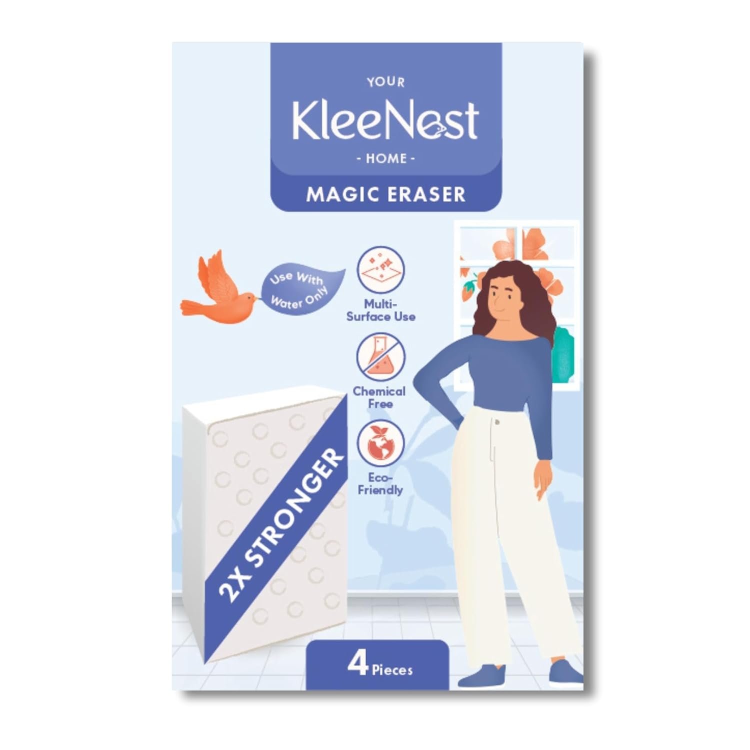 Kleenest Magic Eraser Cleaning Sponge – Pack of 4, Chemical-Free