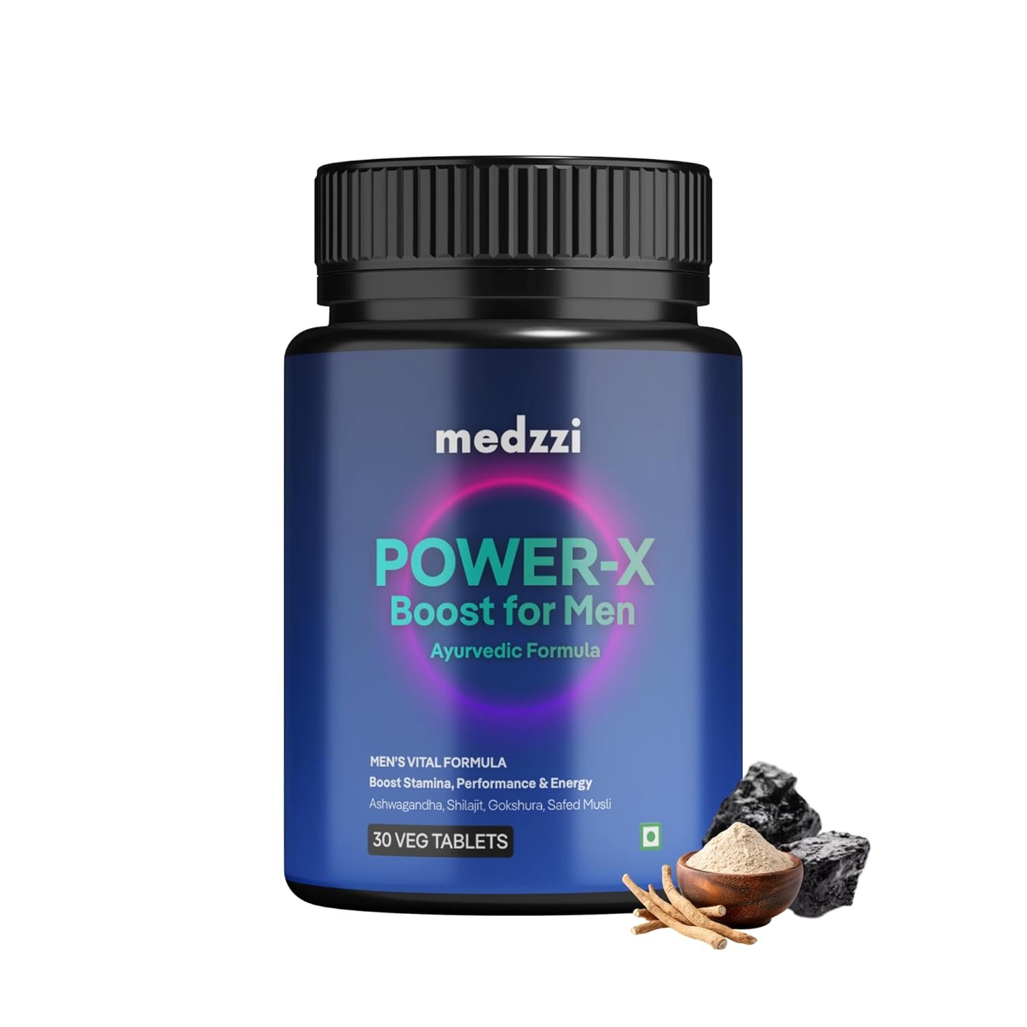 Shilajit Power-X Men’s Wellness Ayurvedic Veg Tablets | With Ashwagandha KSM-66, Shilajit for Men, Gokshura & Kaunch Beej | Supports Stamina, Strength, Energy & Vitality | 30 Veg Tablets