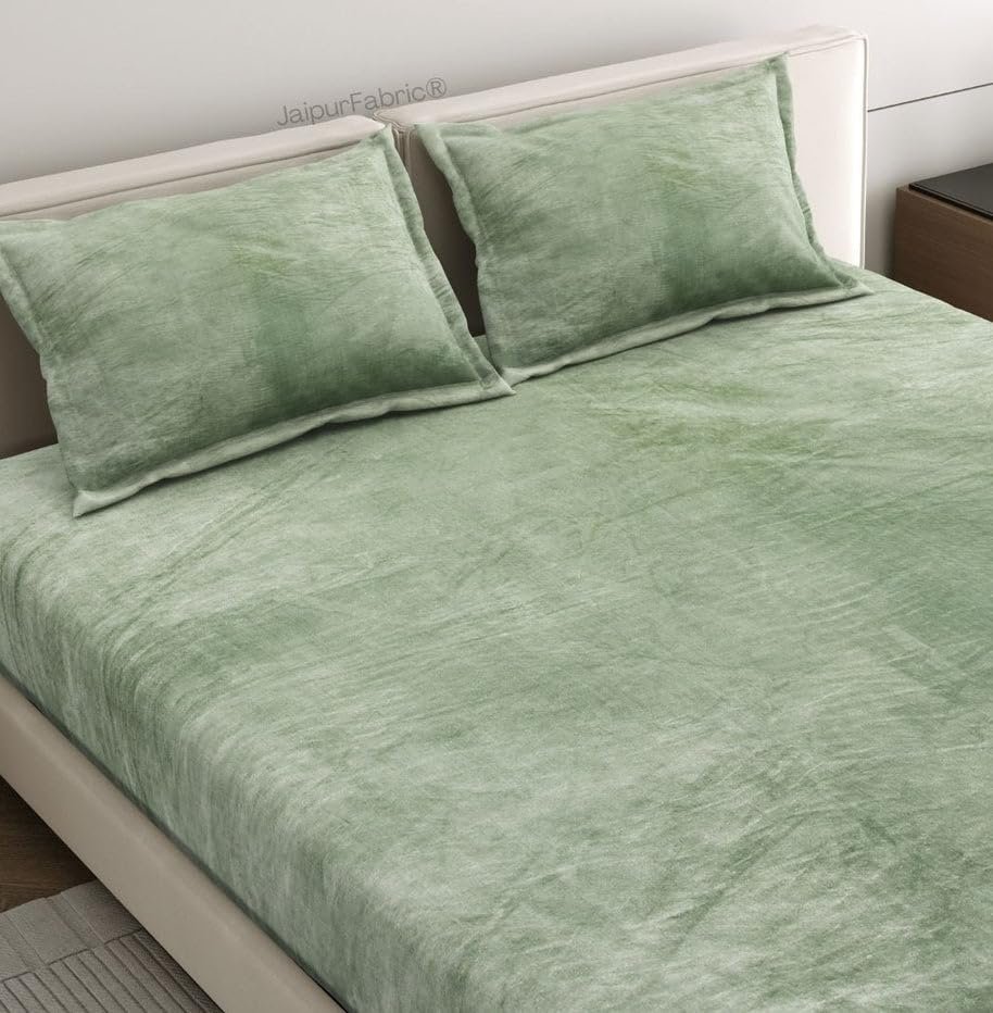 Jaipur Fabric 200 GSM Velvet Warm King Size Bedsheet for Double Bed with Two Pillow Covers | 400 TC Super Soft Solid Bedsheet (108 x 108 Inch,Olive Green)