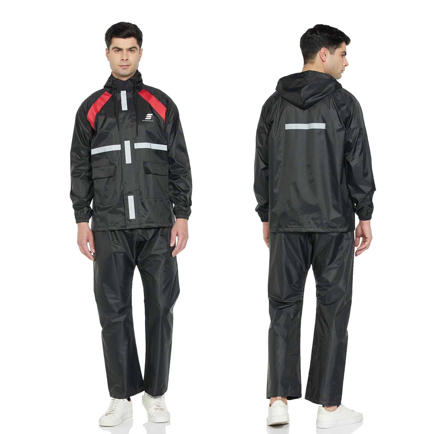 Amazon Brand - Symactive Polyester Water Resistant Rain Coat with Pant (Black, Small)