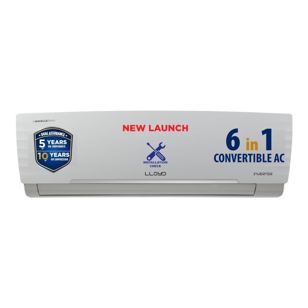 Lloyd 1.5 Ton 3 Star Inverter Split AC (6 in 1 Convertible, Cools Even at 52°C, Turbo Cool, Anti Corrosion Coating, 100% Copper, White, GLS18I3FWGSC)