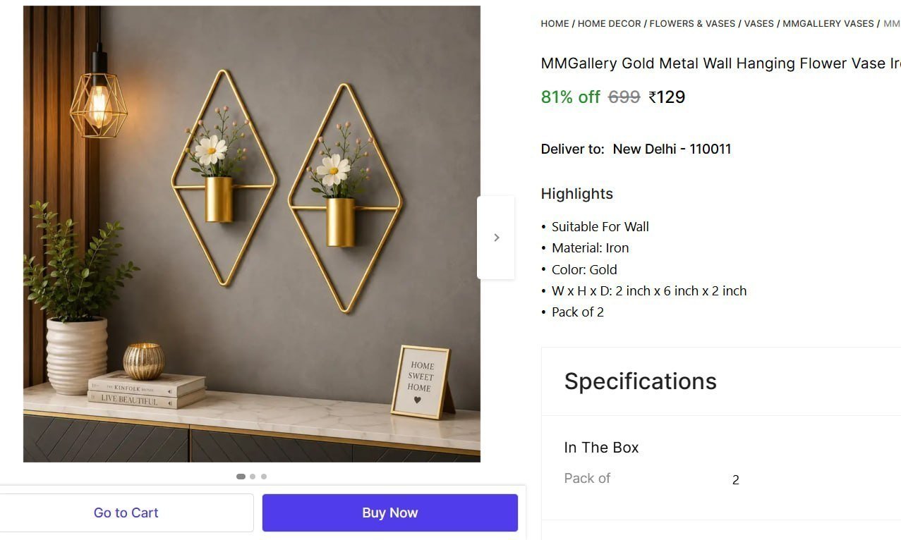 mmgallery gold metal wall hanging flower vase iron