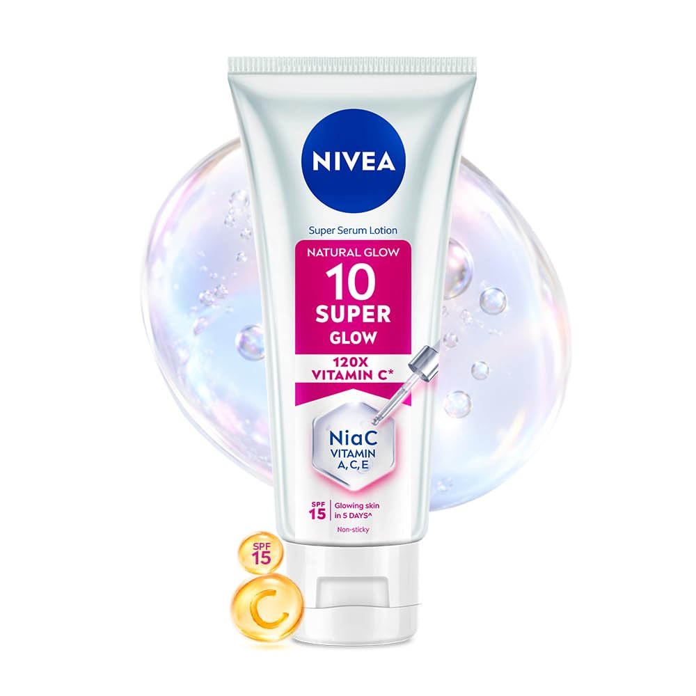 NIVEA Super 10 Glow Body Serum Lotion 170ml | 120X Vitamin C Niacinamide Body Lotion SPF15 Daily Sunscreen | Reduces Dullness and Dark Spots | Lightweight Fast Absorbing Moisturizer | Glowing Skin in 